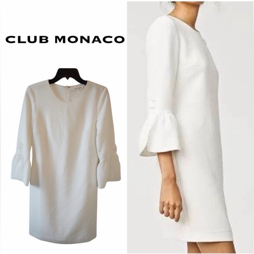 Club Monaco Elegant Crepe Bell Sleeve Dress Off White Lined Sz 2